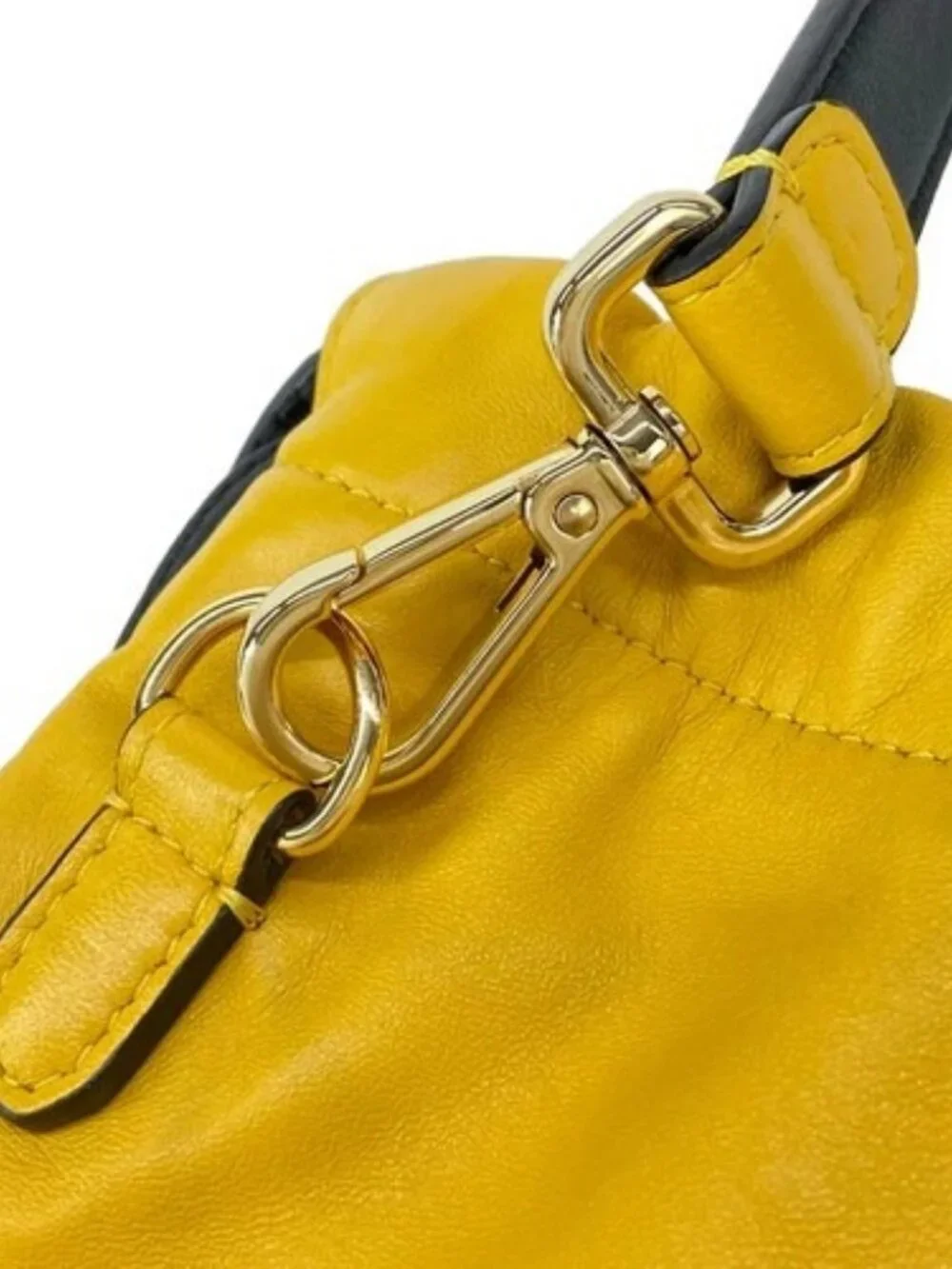 FENDI Slim Clutch 7VA510 Dark yellow Black Leather Shoulder Bag